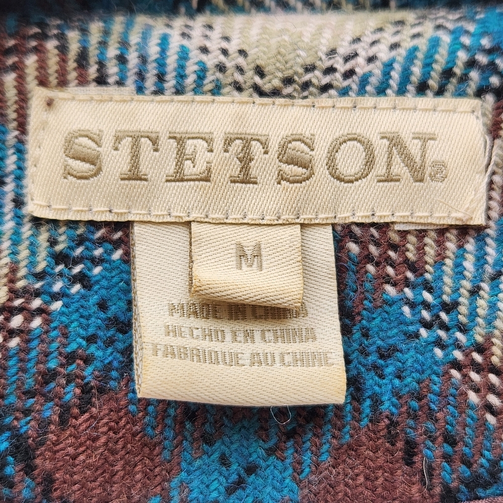 STETSON Women's Pea Coat Medium Plaid Blue Wool Blend Lined Outdoors - Picture 3 of 10